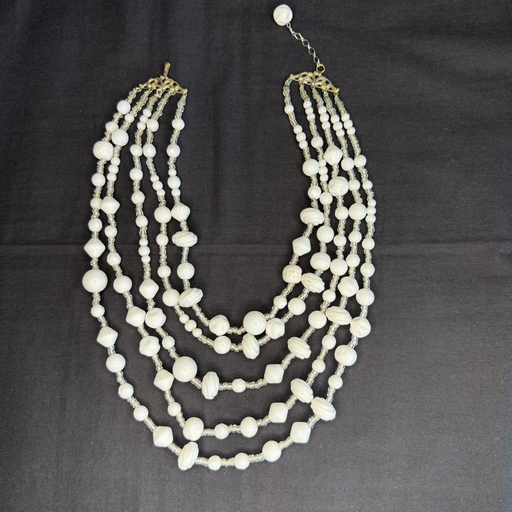 Vintage Sandor 5-Strand White Milk Glass Necklace